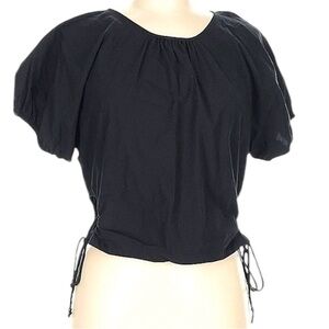 Madewell Embroidered Poplin Puff-Sleeve Cutout Crop Top inTrue Black NWT. SizeM